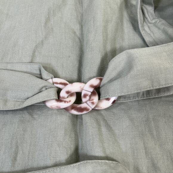 Zara Tunic Top Womens Size Lg Green Linen Blend Belted Tie Back Button Front - Picture 12 of 12